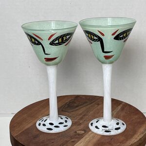 Pair Of Ulrica Hydman-Vallien Kosta Boda Open Minds Martini Glasses Goblet EUC